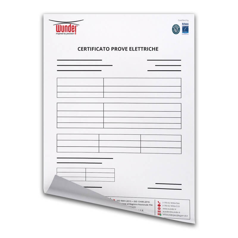 Electric safety certificate Wunder Sa.Bi. Srl